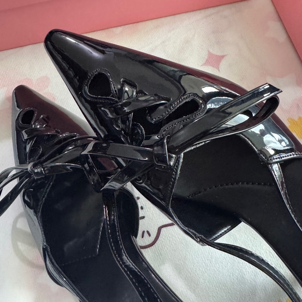 Miu Miu Black Patent Leather Pointed Toe Slingback Heels - Picture 6 of 9